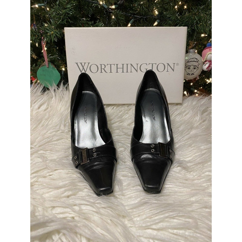 Women's Worthington Sarah Size 6M Black Leather Pointed Square Toe